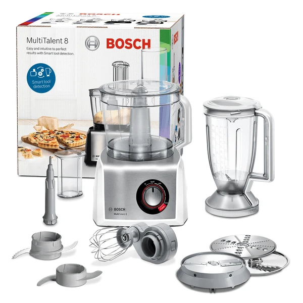 Virtuvinis kombainas Bosch MC812S814 Virtuvės kombainas, MultiTalent 8, 1250 W, Baltas, šiaušto nerūdijančio plieno