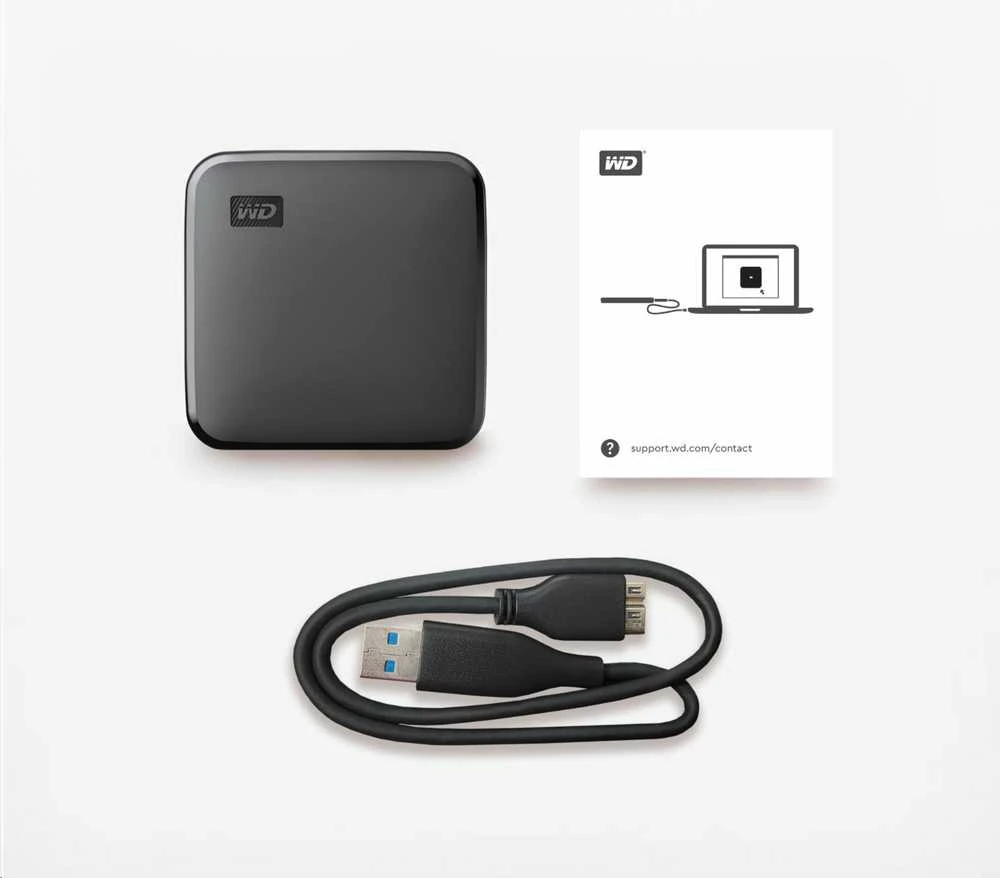 Kietasis diskas „Sandisk Western Digital Elements SE SSD 1TB“ – nešiojamas SSD diskas, kurio skaitymo greitis siekia 400 MB/s, atsparumas kritimui iš 2 metrų aukščio