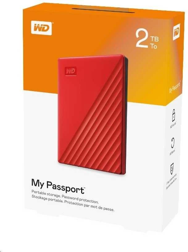 Išorinis kietasis diskas HDD Western Digital My Passport (2TB, USB 3.2), raudonas