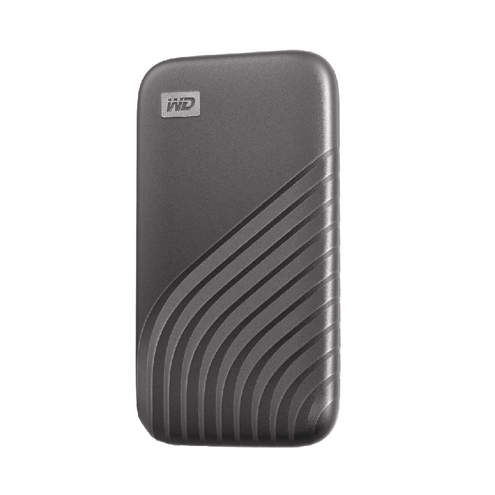 Kietasis diskas Western Digital „Sandisk WD 1TB My Passport SSD“ – nešiojamas SSD diskas, kurio skaitymo ir įrašymo greitis – 1050 MB/s, o įrašymo – 1000 MB/s, USB 3.2 Gen 2 – kosminės pilkos spalvos, EAN: 619659184001