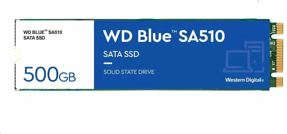 WD Mėlyna SA510 SSD 500GB M.2 2280 SATA III 6Gb/s vidinis, vienos pakuotės, maitinamas „SANDISK“