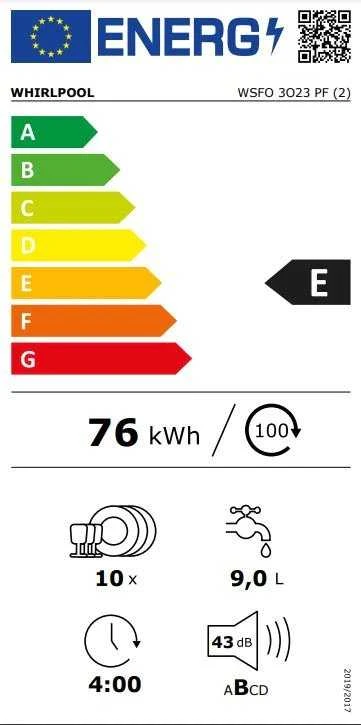 Indaplovė Whirlpool WSFO 3O23 PF (plotis 45cm, išorinis, baltos spalvos)