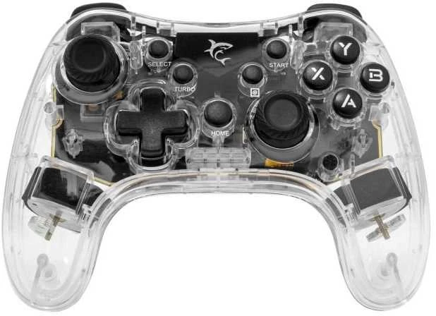 White Shark „Baltas Shark Baltas Shark GAMEPAD LEGION“ belaidis valdiklis, skirtas asmeniniams kompiuteriams, PS3/PS4, „Android“, „IOS“, permatomas (GPW-8039)