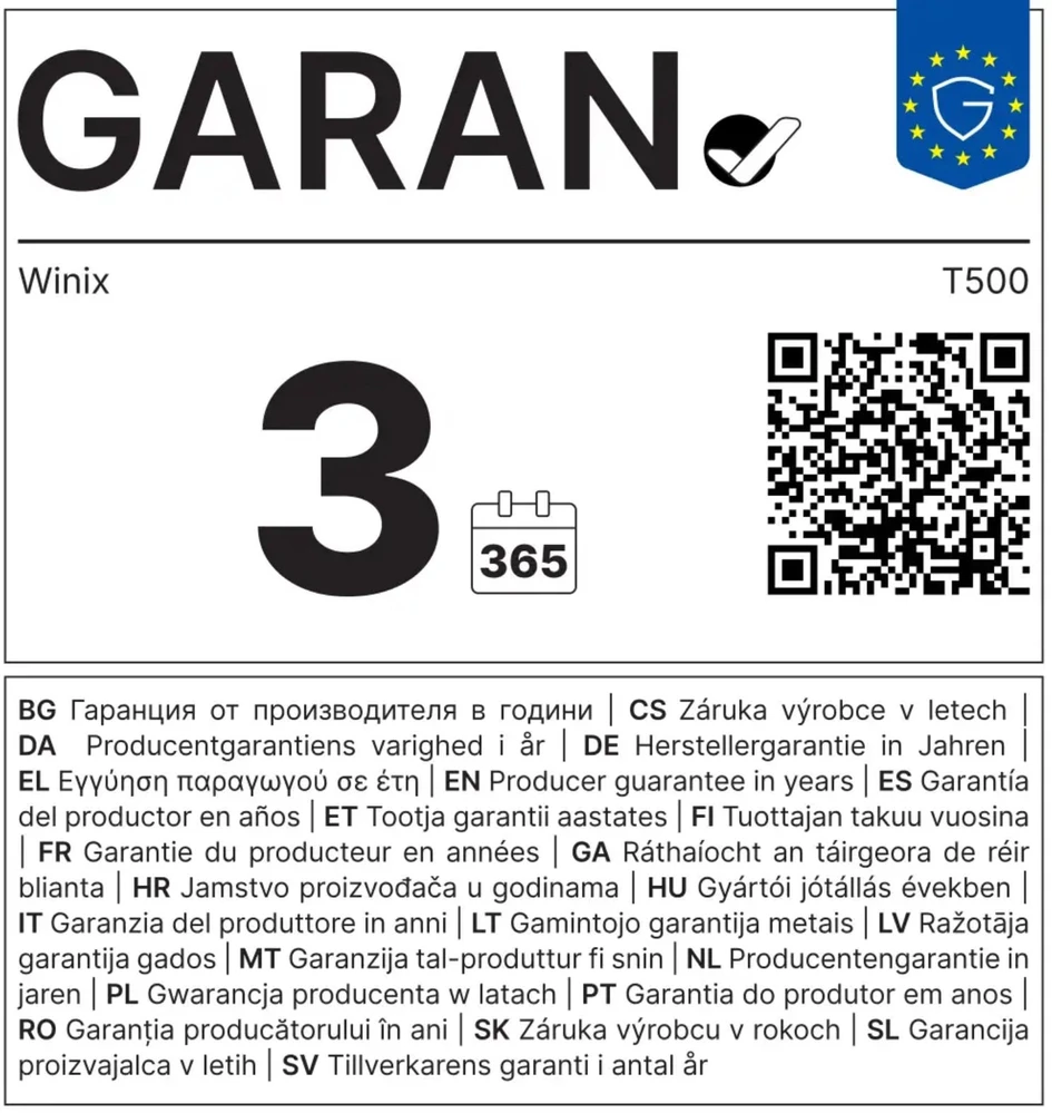Winix oro valytuvas su HEPA filtru, Wi-Fi, CADR 250 m³/h, iki 50 m², T500