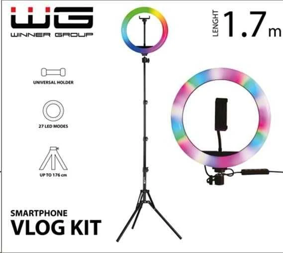 „Winner Group WG“ – pagrindinis vaizdo tinklaraščių kūrimo rinkinys su RGB LED apšvietimu ir 1,7 metro trikoju