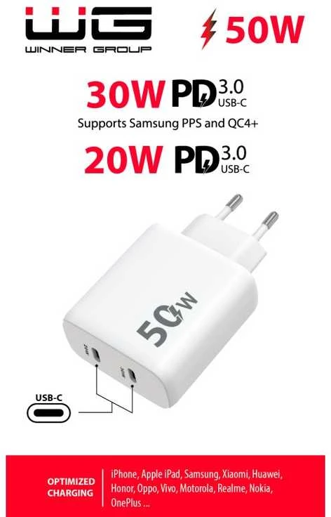 Winner Group USB-C įkroviklis su portų išdėstymo diagrama