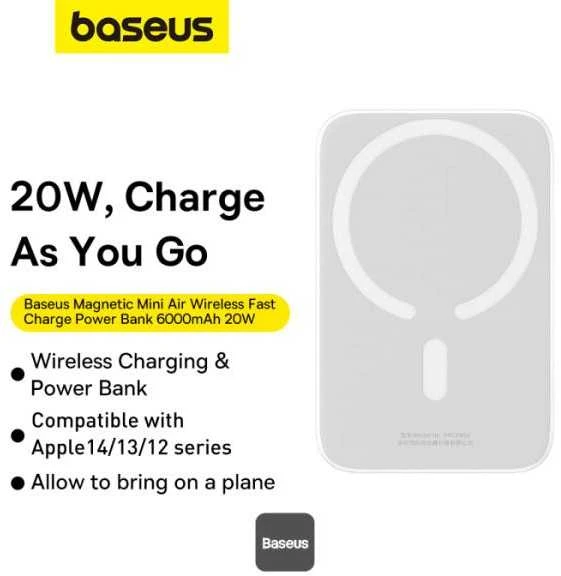 Baseus Magnetic Mini 6000mAh 20W MagSafe Powerbank (balta)