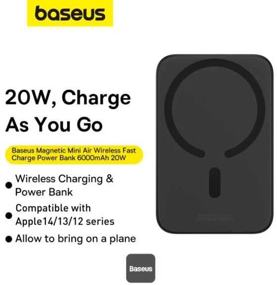 Mini Wireless PowerBank 20W Baseus - juodas