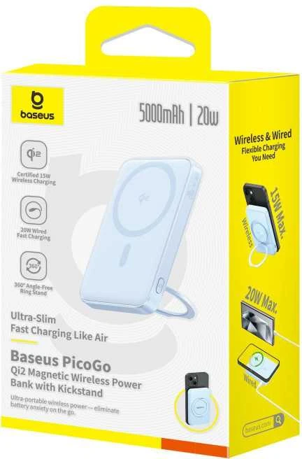 Baseus powerbank with stand PicoGo Qi2 5000mAh 20W (mėlynas)