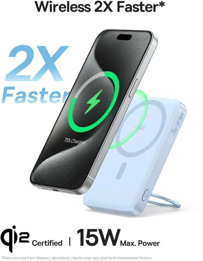 Baseus powerbank with stand PicoGo Qi2 5000mAh 20W (mėlynas)