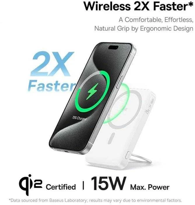 „Baseus“ magnetinė išorinė baterija su stovu „PicoGo Qi2 5000mAh 20W“