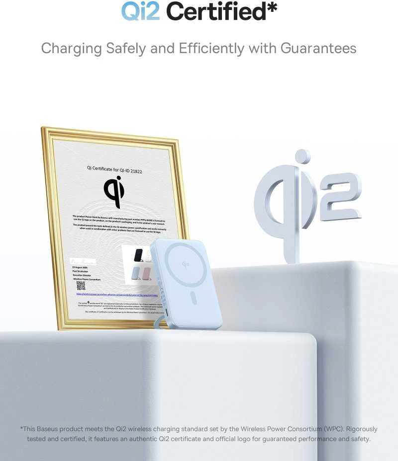 Baseus powerbank with stand PicoGo Qi2 5000mAh 20W (mėlynas)