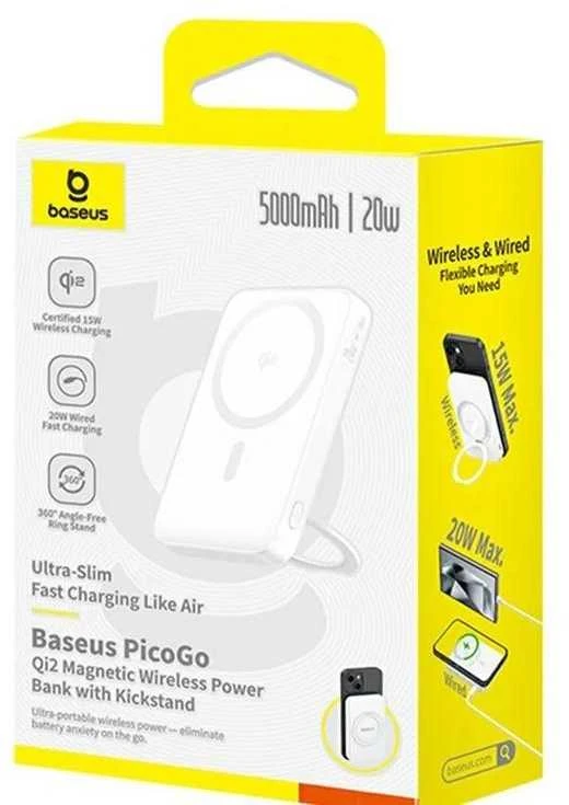 „Baseus“ magnetinė išorinė baterija su stovu „PicoGo Qi2 5000mAh 20W“