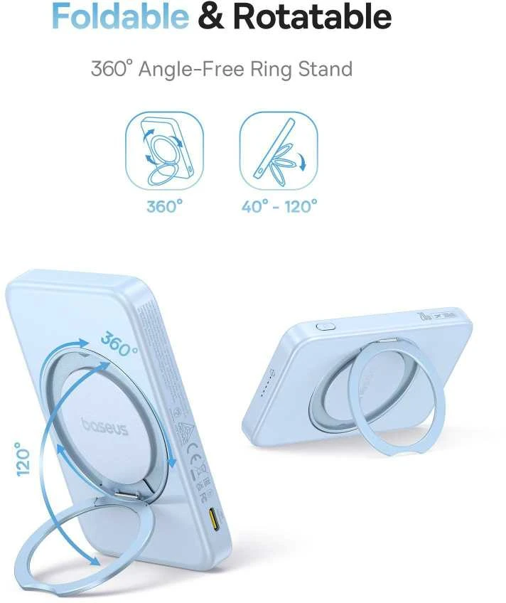 Baseus powerbank with stand PicoGo Qi2 5000mAh 20W (mėlynas)