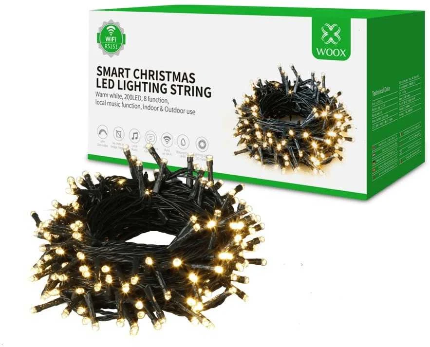 Išmani LED lauko girlianda, 230Vac, 20m, 200 x LED, šiltai balta 3500K, Wi-Fi, TUYA / Smart Life, WOOX