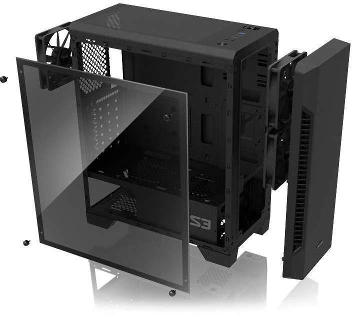 Zalman S3 TG ATX Mid Tower PC Case TG ventiliatorius x3