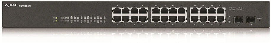 Šakotuvas ZYXEL GS1900-24 V2, 24-PORT GBE L2 SMART SWITCH, RACKMOUNT, FANLESS (5Y WARRANTY)