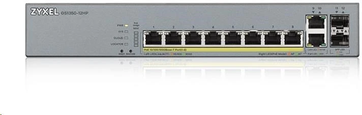 Šakotuvas ZYXEL GS1350-12HP, 12 prievadų valdomas CCTV POE komutatorius, didelio nuotolio, 130 W (1 metų NCC PRO paketo licencija) (5 metų garantija)