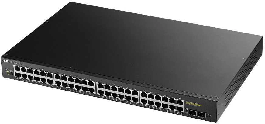 Šakotuvas ZYXEL GS1900-48HP V2, 48-PORT GBE L2 SMART SWITCH, 170 WATT RACKMOUNT (5Y WARRANTY)