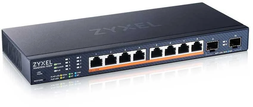 Šakotuvas ZYXEL XMG1915-10EP, 8 prievadų 2,5 GBE, 2 SFP+, 8 x POE++ 130 W išmanusis komutatorius, hibridinis režimas, autonominis arba „Nebulaflex“ debesis (5 metų garantija)