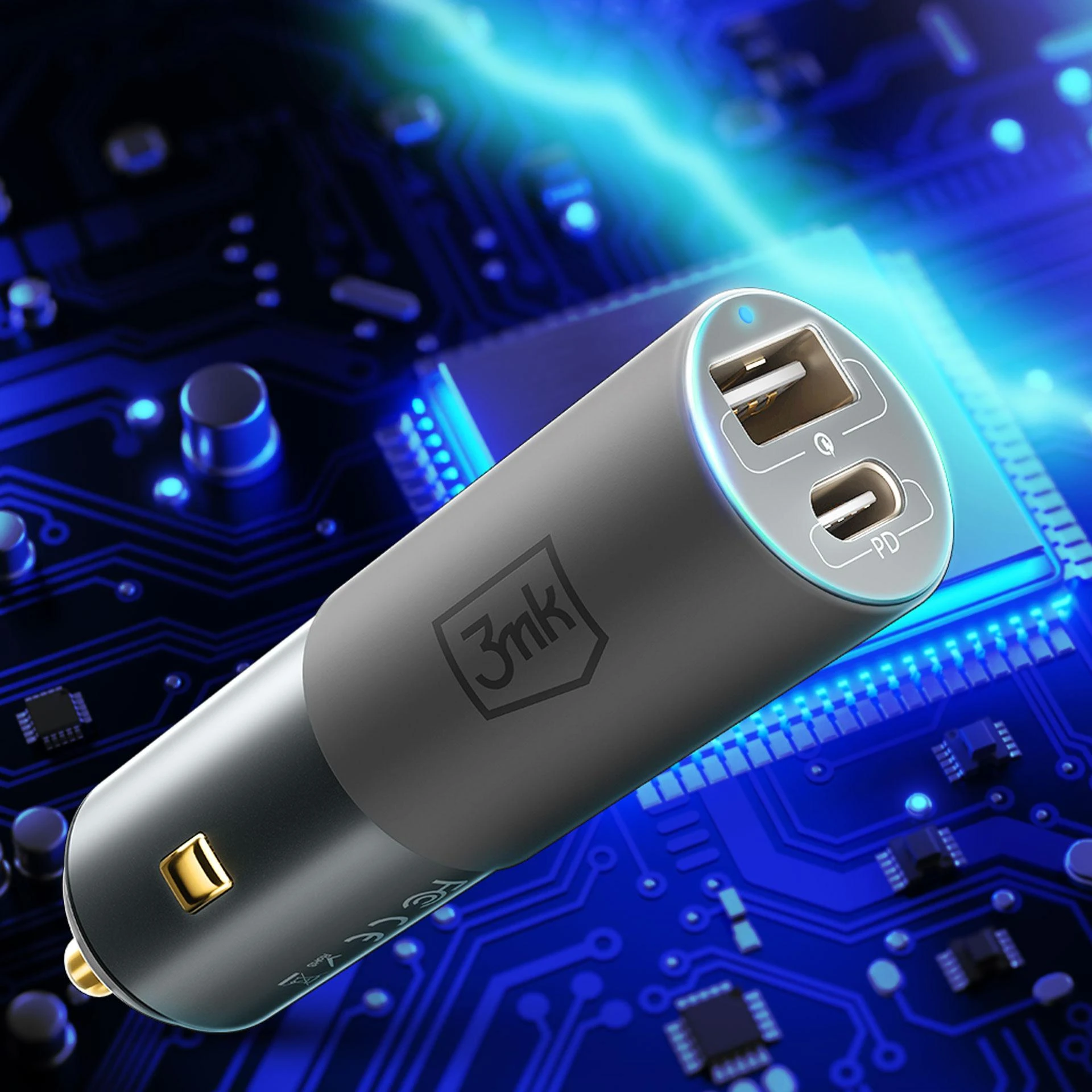 Įkroviklis automobilinis 3mk Hyper Car Charger 100W 1xUSB-C + 1xUSB-A