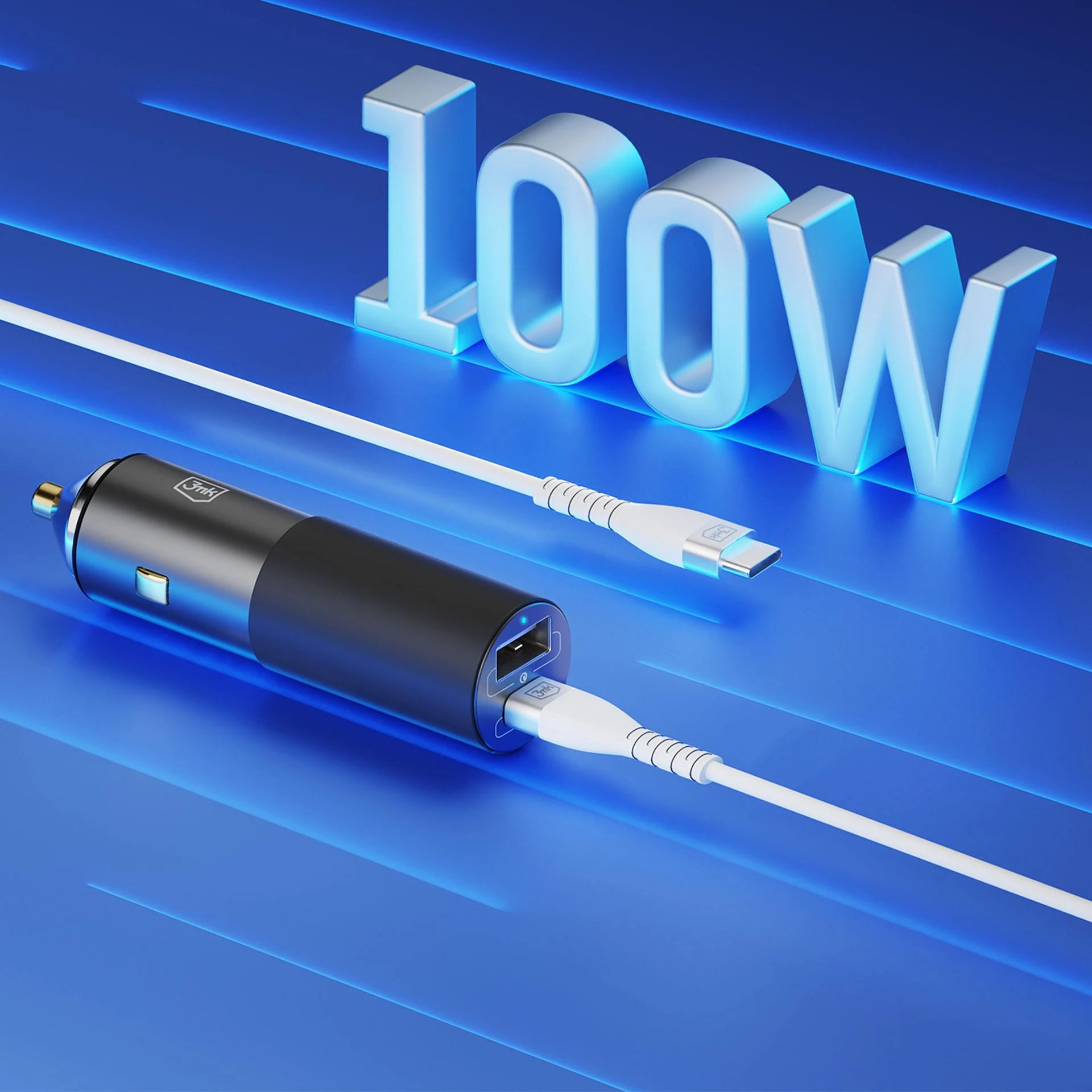 Įkroviklis automobilinis 3mk Hyper Car Charger 100W 1xUSB-C + 1xUSB-A