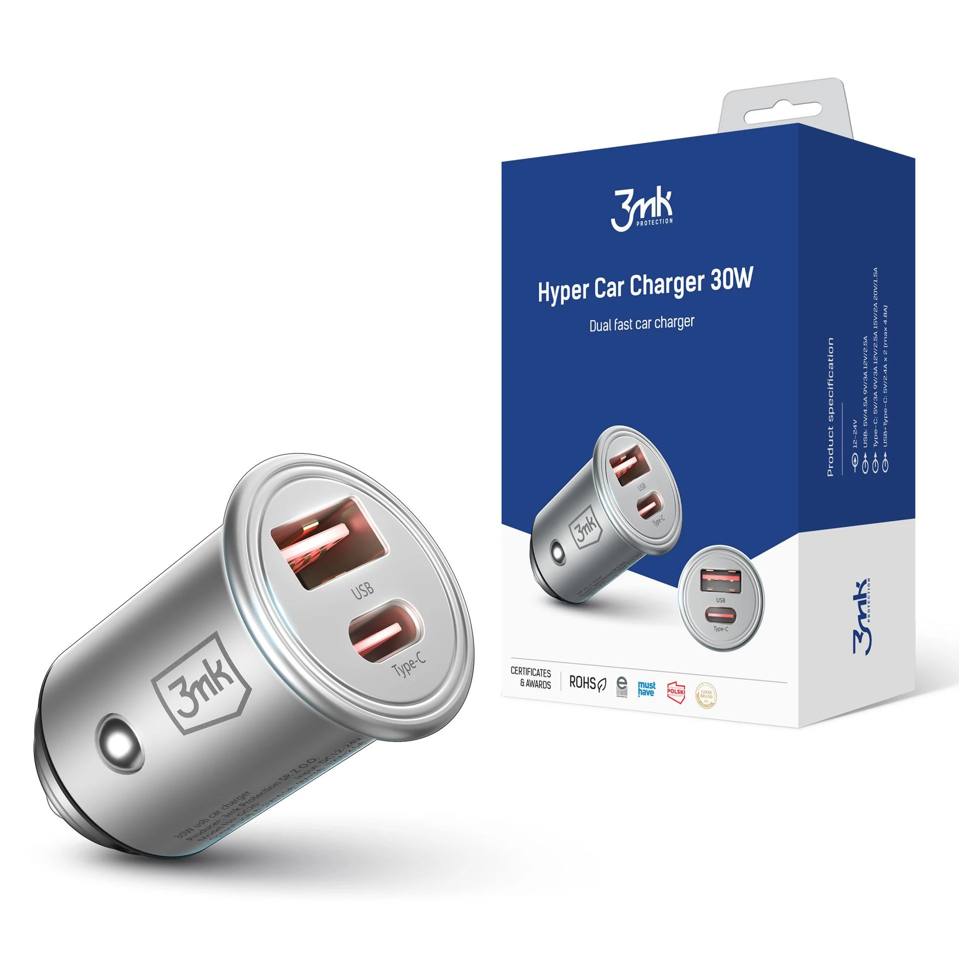 3MK Įkroviklis SAM HYPER CAR CHARGER 30W