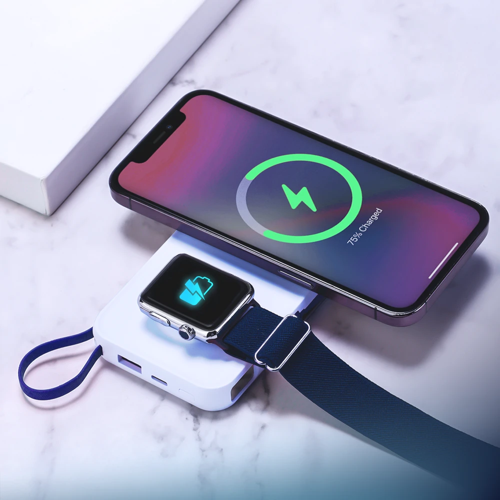 3MK Powerbank PastelUp 10,000mAh 22.5Wsu MagSafe + įkrovimas Apple Watch balta