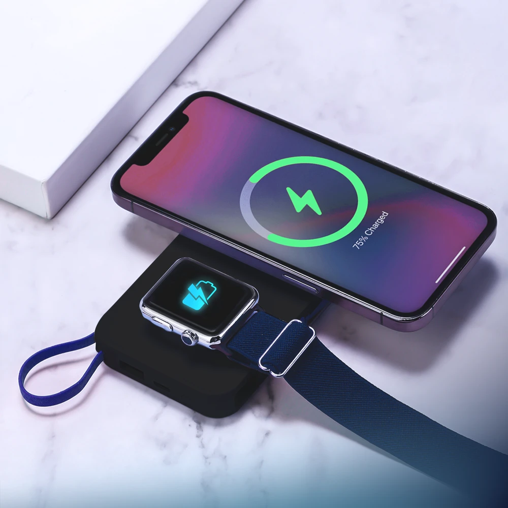 3MK „PastelUp“ išorinė baterija, 10 000 mAh, 22,5 W, su „Magsafe“ ir įkrovimu, Apple Watch, juodos spalvos