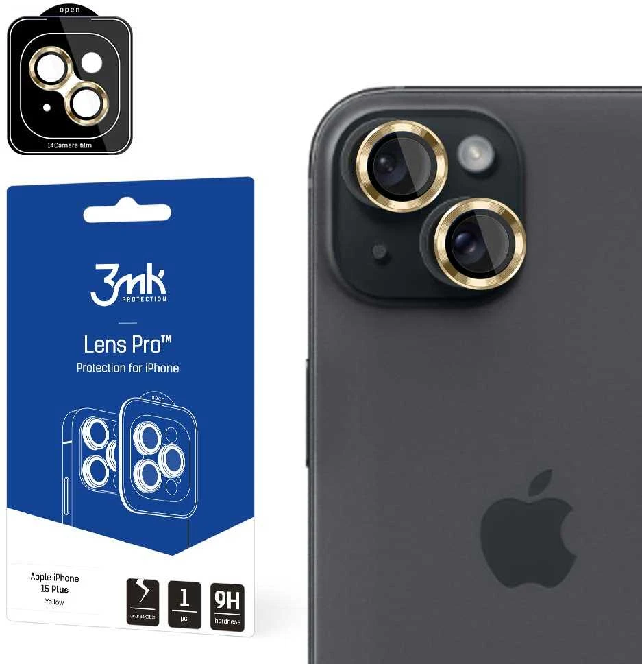 3MK Lens Protection Pro Apple iPhone 15 Plus 6.7" geltona Kameros objektyvo apsauga su tvirtinimo rėmeliu