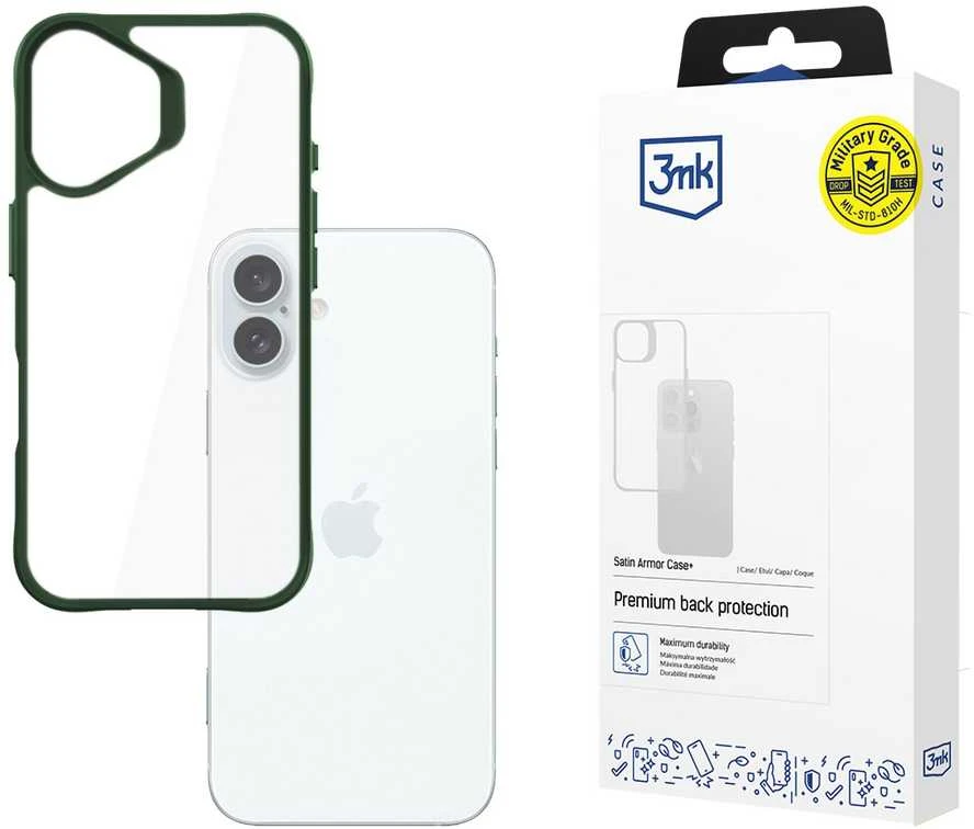 3MK SatinArmor+ Dėklas Apple iPhone 16 Plus 6.7″ žalias Military Grade