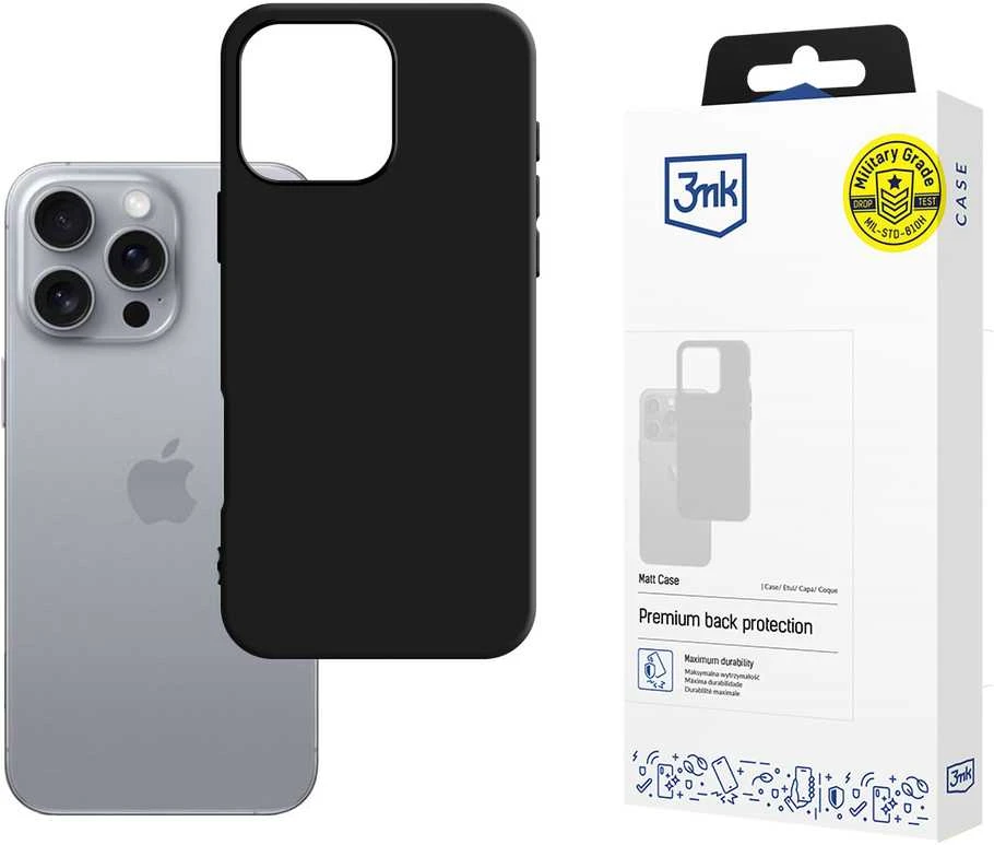3MK Matt dėklas iPhone 16 Pro Max 6.9″ juodos spalvos