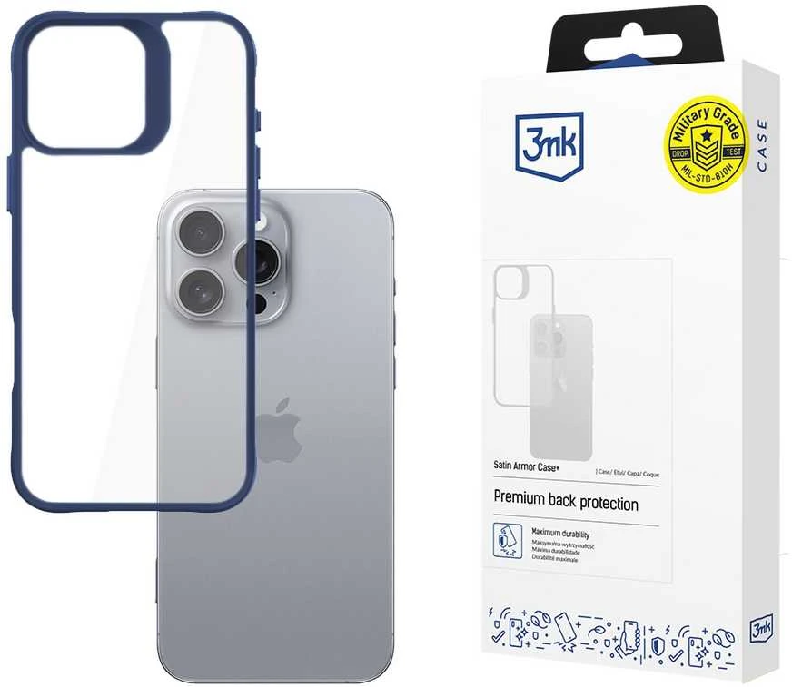 3MK SatinArmor+ Dėklas Apple iPhone 16 Pro Max6.9″ mėlynas Military Grade