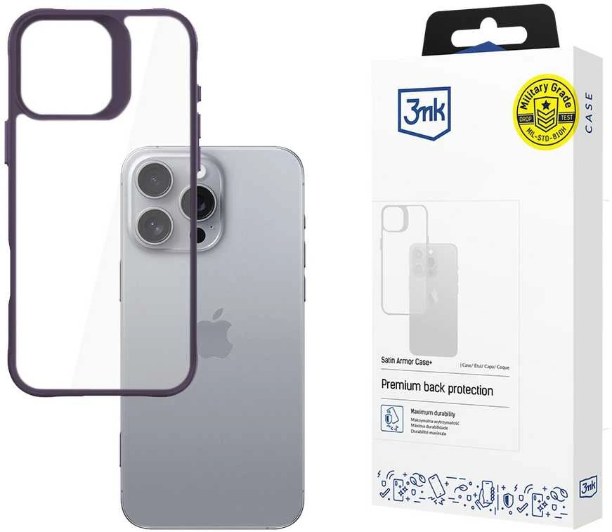 3MK SatinArmor+ Dėklas Apple iPhone 16 Pro Max6.9″ violetinės spalvos Military Grade