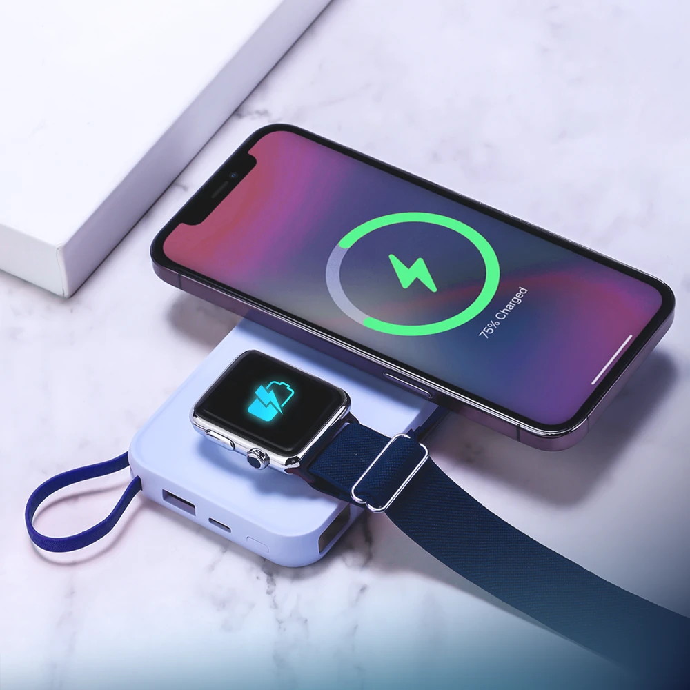 3MK Powerbank PastelUp 10,000mAh 22.5Wz Magsafe + įkrovimas Apple Watch mėlynos spalvos