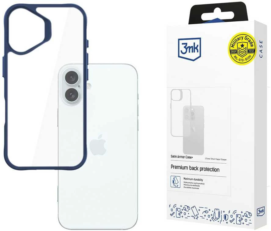 3mk Satin Armor Case+ Mėlyna Apple iPhone 16 Plus - dėklas telefonui skaidrus