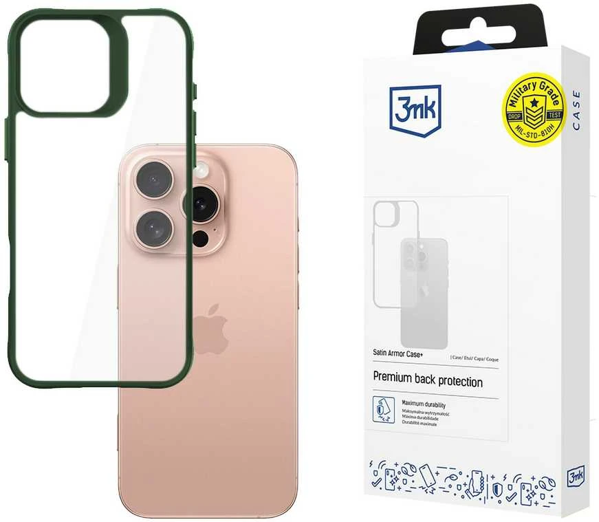3MK SatinArmor+ Dėklas Apple iPhone 16 Pro 6.3″ žalias Military Grade