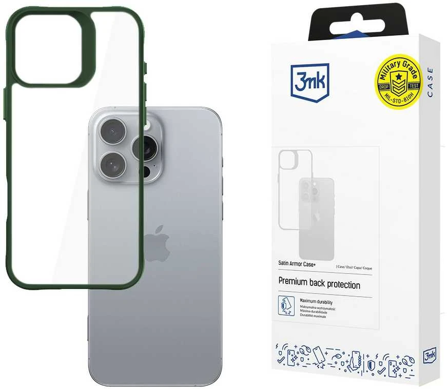 3MK SatinArmor+ Dėklas Apple iPhone 16 Pro Max6.9″ žalias Military Grade