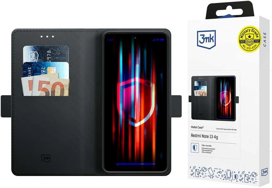 3MK Wallet Dėklas Redmi Note 13 4G juodos spalvos