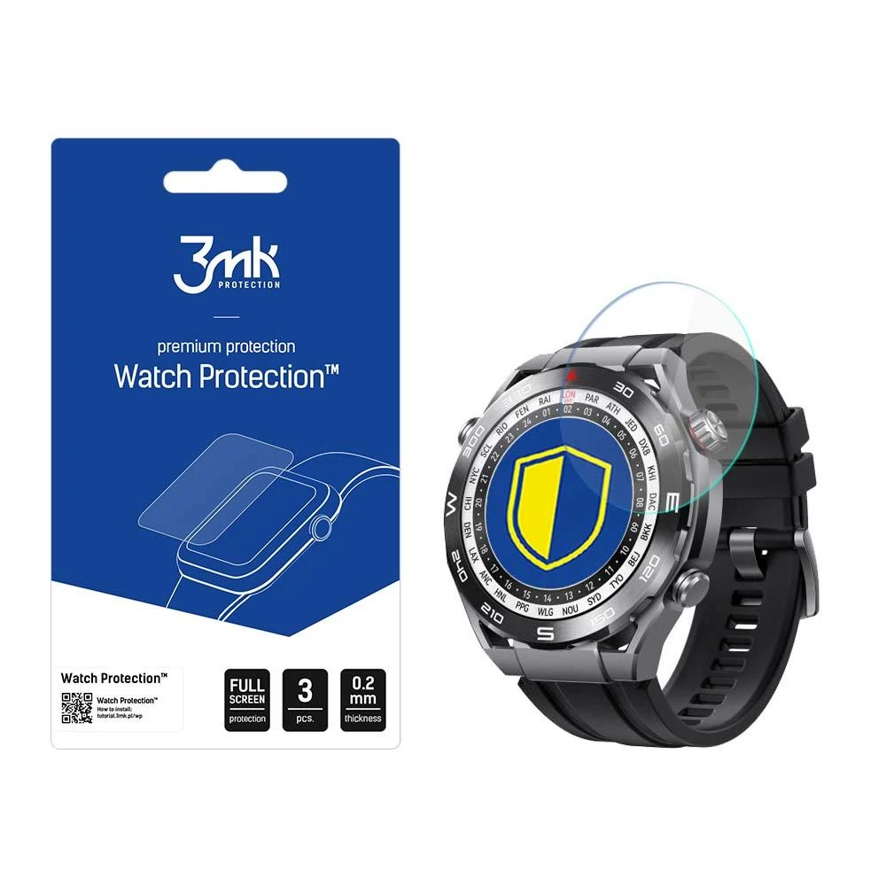„3mk Watch Protection™“ hibridinis stiklas prieš „FlexibleGlass Lite“, esantis „Huawei Watch Ultimate“
