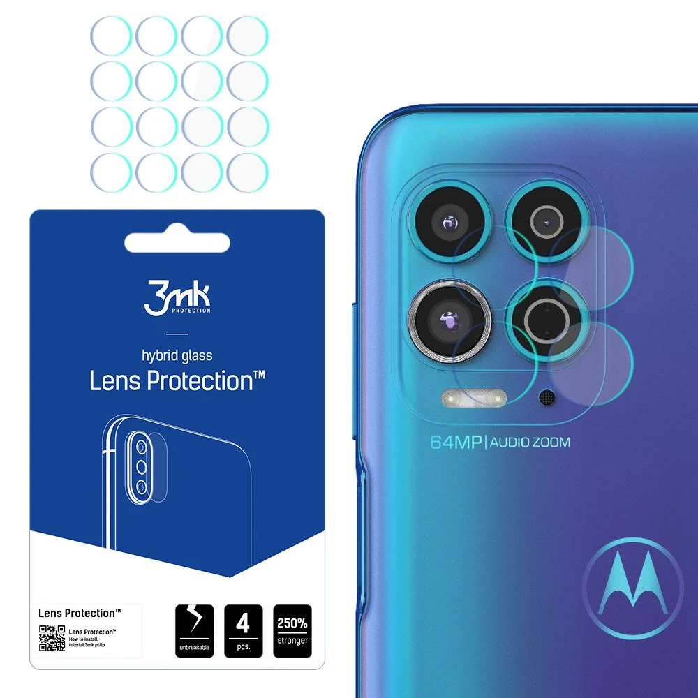 HIBRIDINIS STIKLAS 3MK LANKSTUS STIKLINIS OBJEKTYVAS MOTOROLA MOTO G100 5G KAMERA 4 VNT.