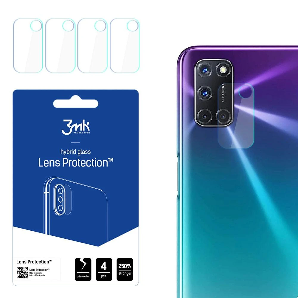 HIBRIDINIS STIKLAS 3MK LANKSUS STIKLAS OPPO A72 LĖŠYMAS KAMERAI 4 Vnt.