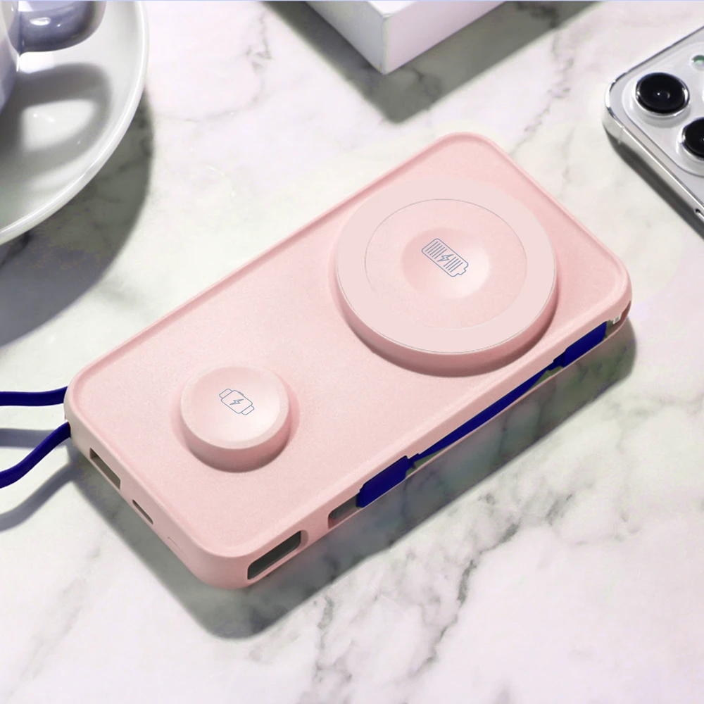 3MK Powerbank PastelUp 10,000mAh 22.5Wz Magsafe +charging Apple Watch rožinės spalvos