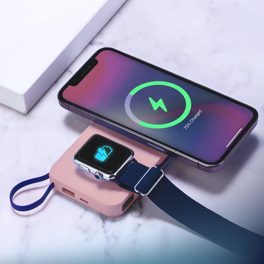 3MK Powerbank PastelUp 10,000mAh 22.5Wz Magsafe +charging Apple Watch rožinės spalvos