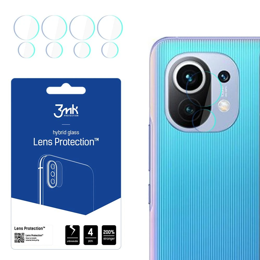 3MK FLEXIBLE GLASS LENS HYBRID GLASS PROTECT XIAOMI MI 11 / MI 11 5G 4 PCS CAMERA