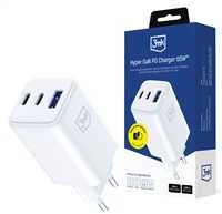 3Mk apsaugos priedai - 3mk Hyper GaN įkroviklis 65W QC4+ PD PPS USB 1A2C Baltas EU