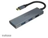 Akasa USB Type C iki 4x USB Type A – sidabrinė