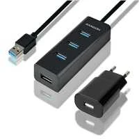 AXAGON HUE-S2BP 4x USB3.0 įkrovimo šakotuvas 1,2 m laidas, MicroUSB įkrovimas, įsk. kintamosios srovės adapteris