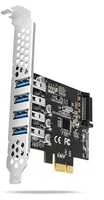 Axagon PCI-Express kortelė su keturiais išoriniais USB 3.2 Gen1 jungtys su dviguba galia. Renesas mikroschemų rinkinys. Standartinis ir žemas profilis.