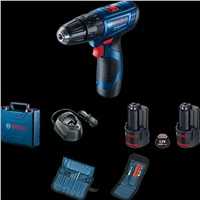 BOSCH smūginis suktuvas-gręžtuvas GSB 120-LI, 2x2,0Ah, lagaminas + 23 vnt rinkinys 12V 30/14Nm
